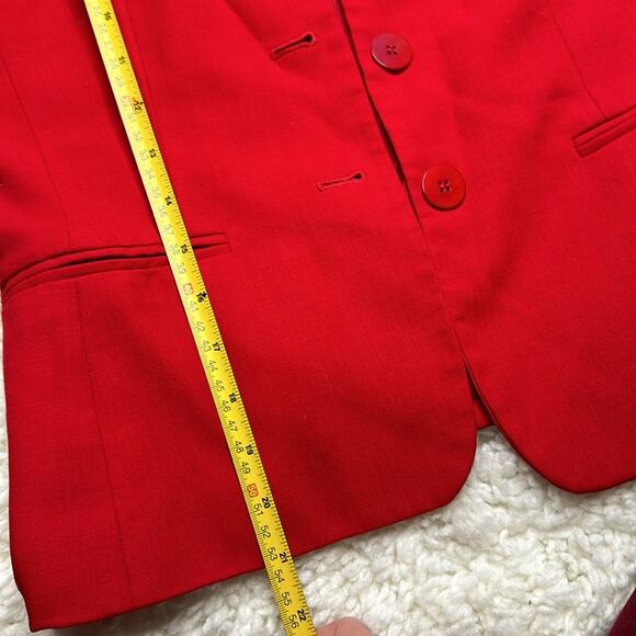 Bold Red Petite Blazer Jacket with Shoulder Pads 100% Wool O7 - Picture 7 of 9